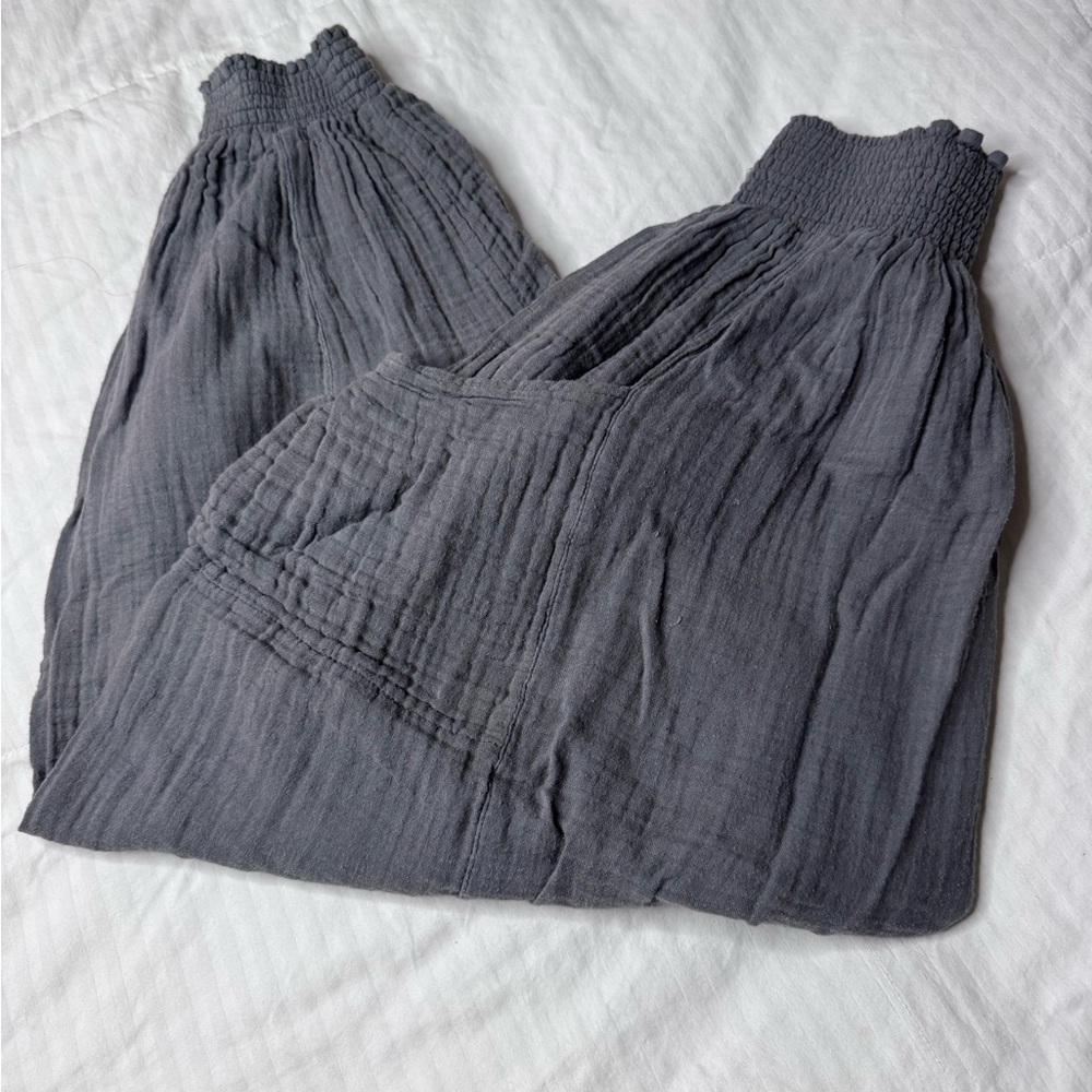 THE GREAT. Green Moss Textured Harem Pants XS